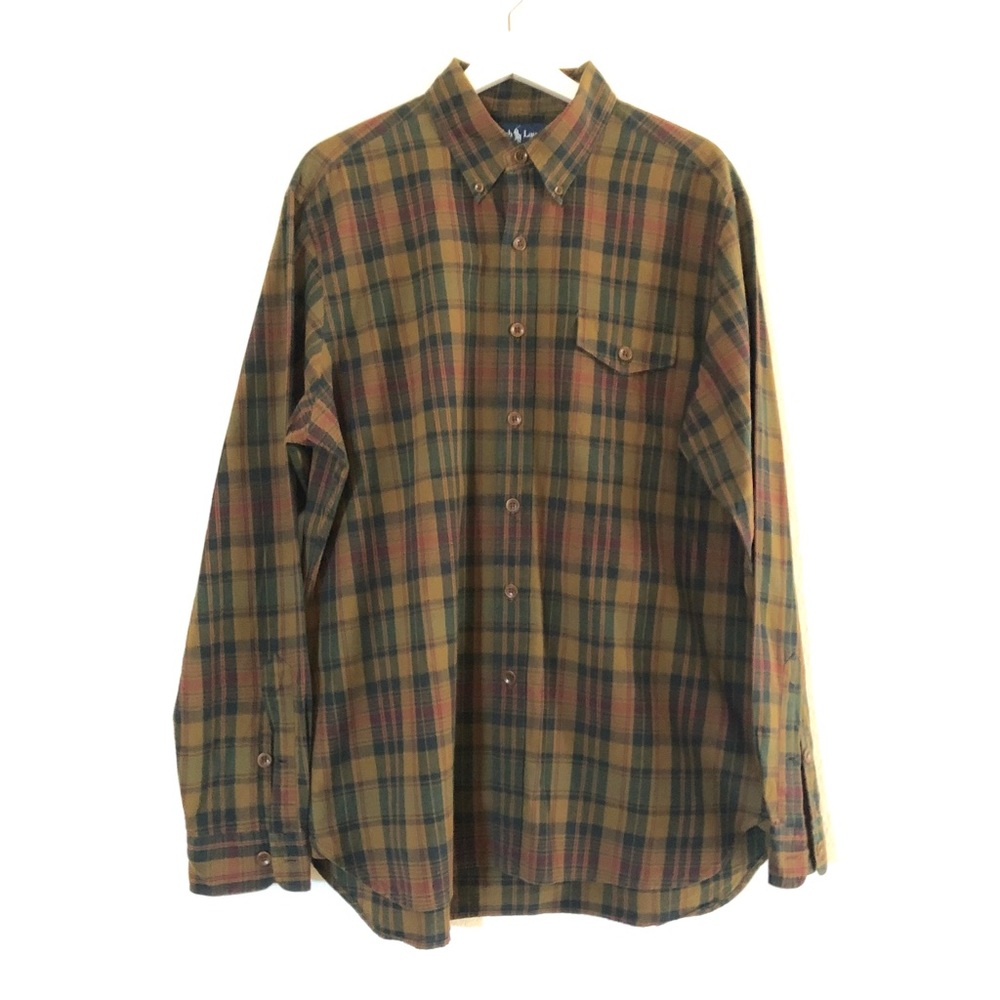 Ralph Lauren Men’s Casual Plaid Twill Button down Cotton Shirt Size L